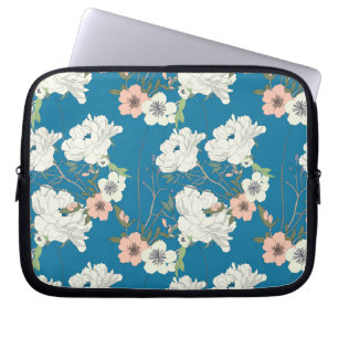 Housse Pour Ordinateur Portable Motif de jardin floral blanc