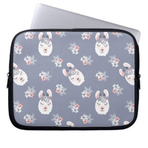 Housse Pour Ordinateur Portable Motif de lamas et de fleurs