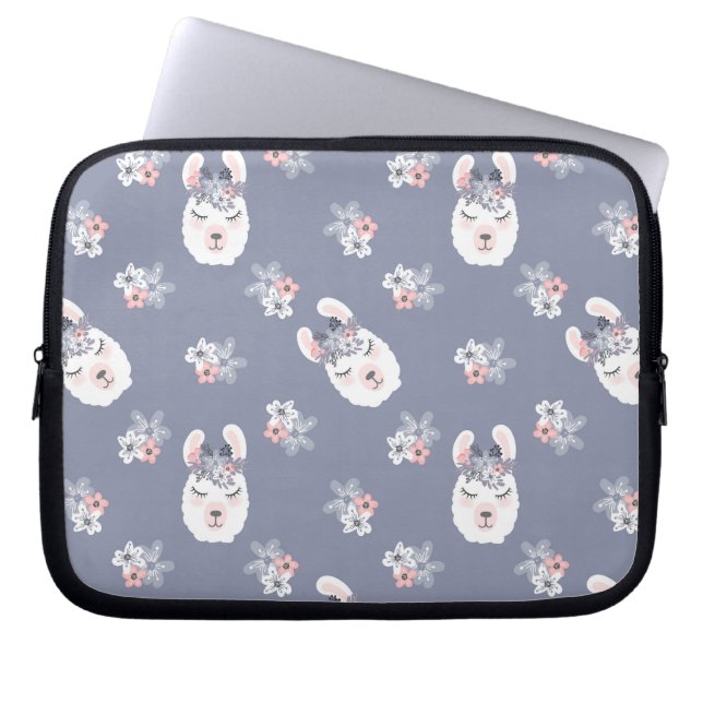 Housse Pour Ordinateur Portable Motif de lamas et de fleurs (Devant)
