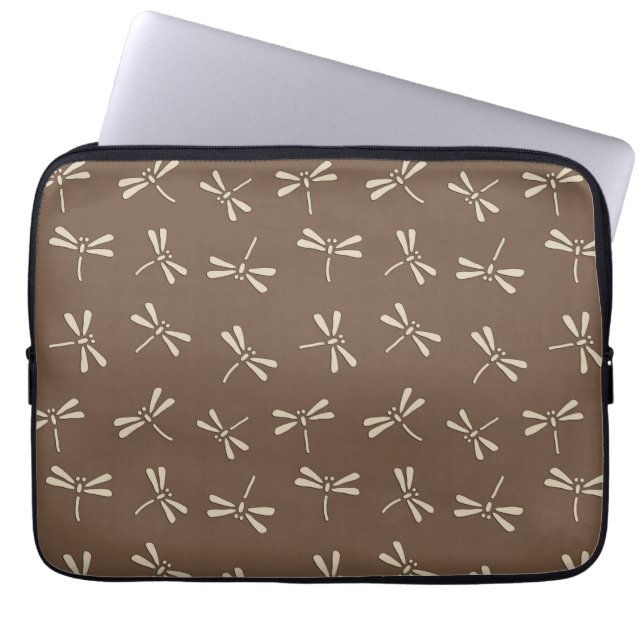 Housse Pour Ordinateur Portable Motif de libellules japonaises, crème et Taupe Tan (Devant)