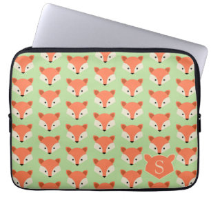 Housse Pour Ordinateur Portable Motif de Mare Fox sur Green Monogram