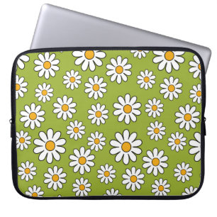 Housse Pour Ordinateur Portable Motif de marguerite à fleurs vert et blanc