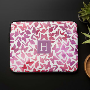Housse Pour Ordinateur Portable Motif de papillons d'aquarelle violet