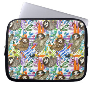 Housse Pour Ordinateur Portable Motif de paresse d'aquarelle de bande dessinée
