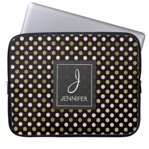 Housse Pour Ordinateur Portable Motif de points de Polka Pink et Gold Foil