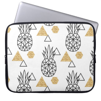 Housse Pour Ordinateur Portable Motif de points d'or géométriques à ananas.