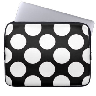 Housse Pour Ordinateur Portable Motif de pois blanc noir moderne