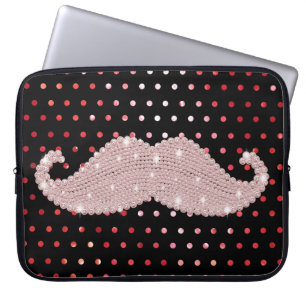 Housse Pour Ordinateur Portable Motif de pois rose Girly drôle de moustache de