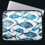 Housse Pour Ordinateur Portable Motif de poisson marine bleu aquarelle. Animal mar<br><div class="desc">Aquarelle bleu marine motif de poisson océanique. Manches pour ordinateur portable pour ornement animal nautique.</div>