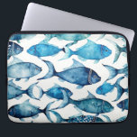 Housse Pour Ordinateur Portable Motif de poisson marine bleu aquarelle. Animal mar<br><div class="desc">Aquarelle bleu marine motif de poisson océanique. Manches pour ordinateur portable pour ornement animal nautique.</div>