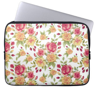 Housse Pour Ordinateur Portable Motif de roses rouges et jaunes vintage et boutons