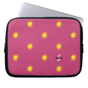 Housse Pour Ordinateur Portable Motif de soleil avec visage heureux et initial du 