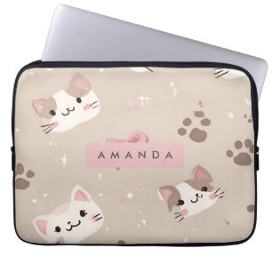 Housse Pour Ordinateur Portable Motif de visage de chat Kawaii personnalisé