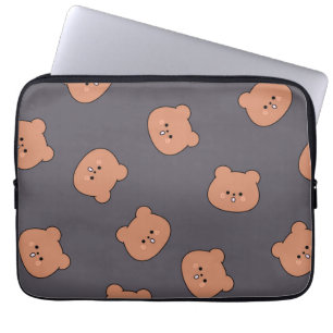 Housse Pour Ordinateur Portable Motif de visage d'ours en peluche marron foncé ble