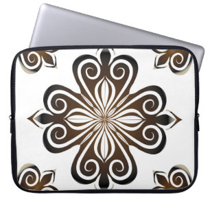 Housse Pour Ordinateur Portable Motif décoratif de motif baroque brun avec Flo