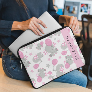 Housse Pour Ordinateur Portable Motif D'Eléphants, Eléphants Mignons, Votre Nom