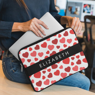 Housse Pour Ordinateur Portable Motif Des Coeurs, Coeurs Rouges, Votre Nom