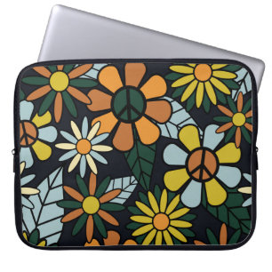 Housse Pour Ordinateur Portable Motif des fleurs hippies rétro des années 70 - Vin