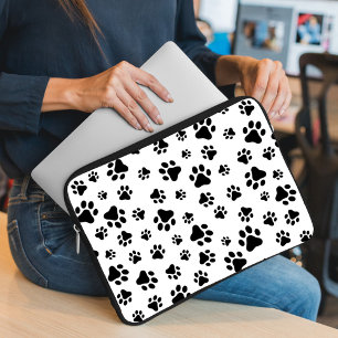 Housse Pour Ordinateur Portable Motif des pattes, pattes de chien, noir et blanc