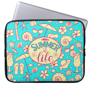 Housse Pour Ordinateur Portable Motif d'été sur arrière - plan turquoise : paraplu