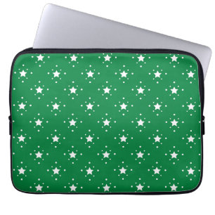 Housse Pour Ordinateur Portable Motif d'étoiles vertes et blanches festives