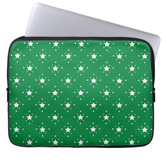 Housse Pour Ordinateur Portable Motif d'étoiles vertes et blanches festives