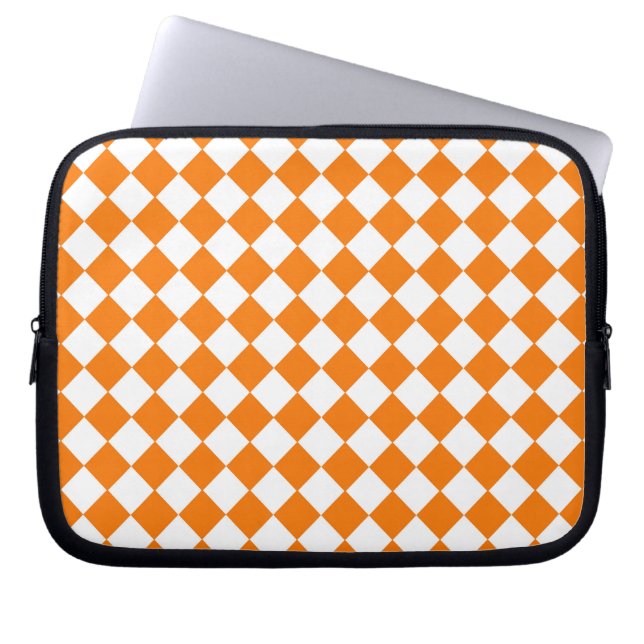 Housse Pour Ordinateur Portable Motif diamant à carreaux orange et blanc  (Devant)