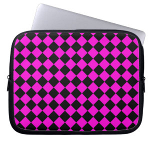 Housse Pour Ordinateur Portable Motif diamant à carreaux rose noir