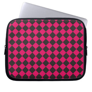 Housse Pour Ordinateur Portable Motif diamant à carreaux rose noir