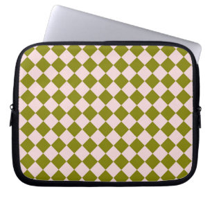Housse Pour Ordinateur Portable Motif diamant à carreaux rose vert