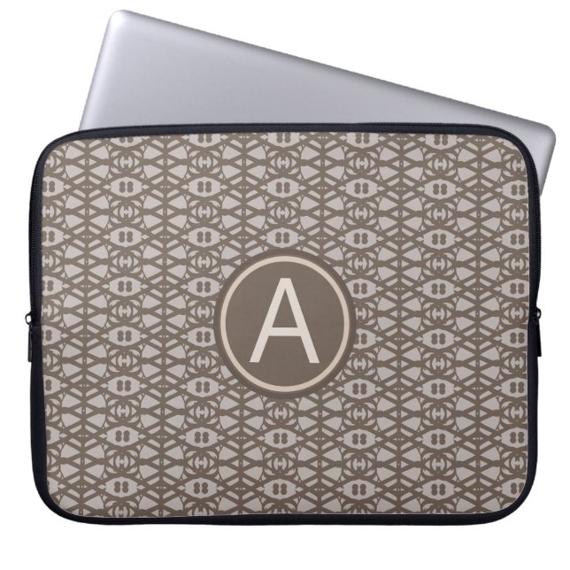 Housse Pour Ordinateur Portable Motif diamant beige marron & monogramme (Devant)