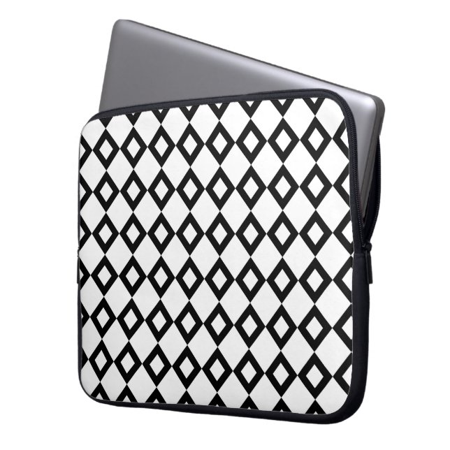 Housse Pour Ordinateur Portable Motif Diamant blanc et noir (devant gauche)