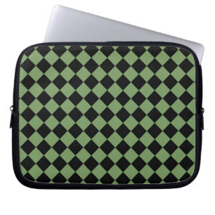 Housse Pour Ordinateur Portable Motif diamant de Black Checker vert