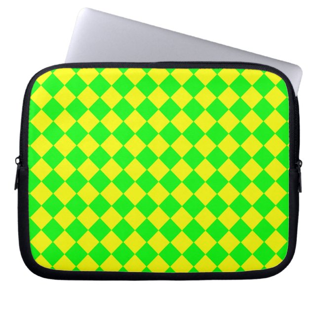 Housse Pour Ordinateur Portable Motif diamant jaune-vert Checker (Devant)