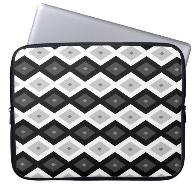 Housse Pour Ordinateur Portable Motif diamant noir, blanc et gris (Devant)