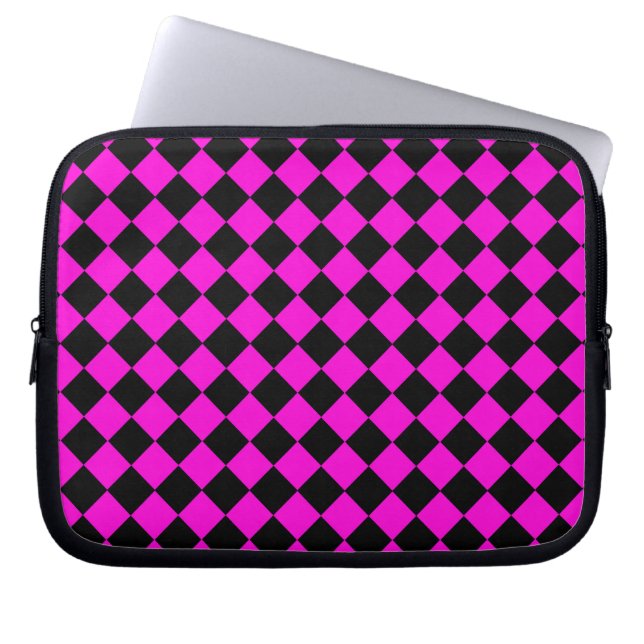 Housse Pour Ordinateur Portable Motif diamant rose noir Checker (Devant)
