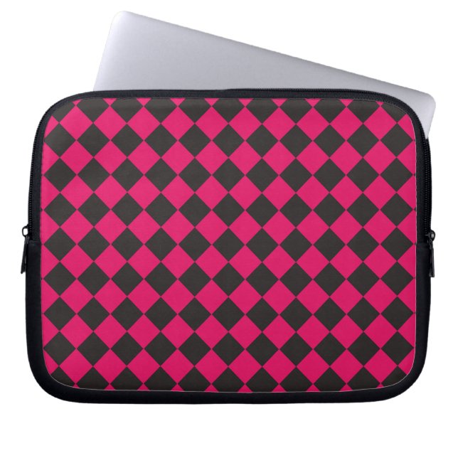 Housse Pour Ordinateur Portable Motif diamant rose noir Checker (Devant)