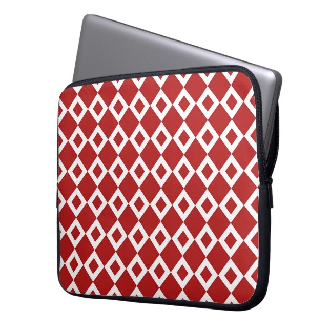 Housse Pour Ordinateur Portable Motif diamant rouge et blanc (devant gauche)