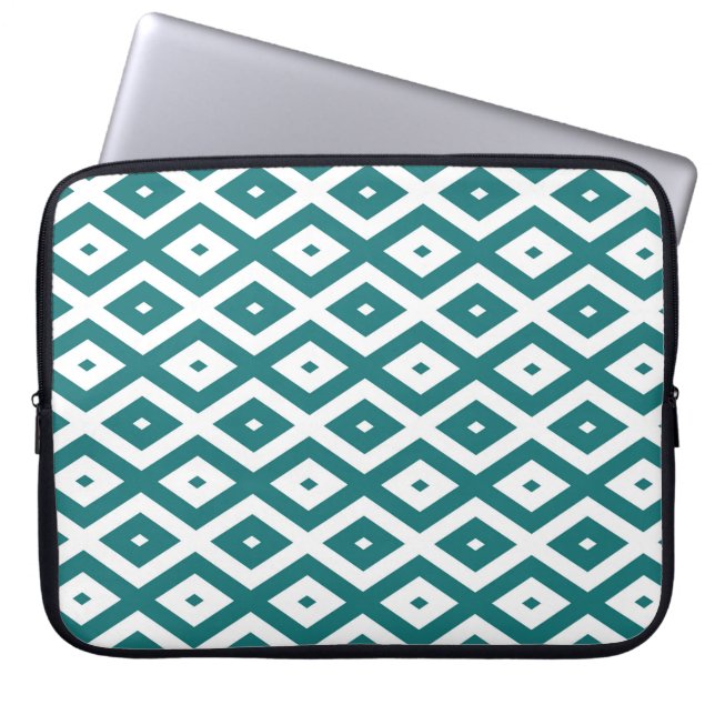 Housse Pour Ordinateur Portable motif diamant turquoise et blanc (Devant)