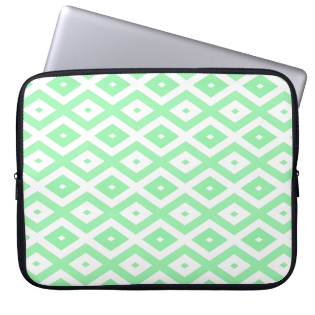 Housse Pour Ordinateur Portable Motif diamant vert et blanc (Devant)