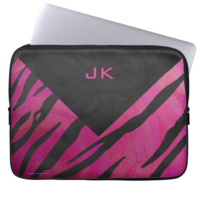Housse Pour Ordinateur Portable Motif d'impression monogramme rose et noir (Devant)