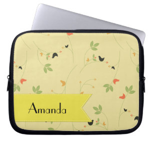 Housse Pour Ordinateur Portable Motif D'Oiseaux, Feuilles, Berries, Votre Nom