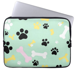 Housse Pour Ordinateur Portable Motif d'os d'empreintes de pattes de chien