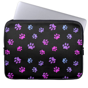 Housse Pour Ordinateur Portable Motif Empreintes de Patte Rose Violet Bleu