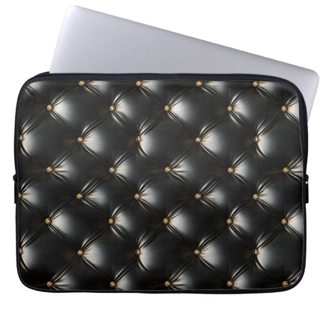 Housse Pour Ordinateur Portable Motif en cuir noir courbé (Devant)