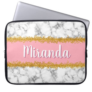 Housse Pour Ordinateur Portable Motif en marbre sur rose avec Parties scintillant