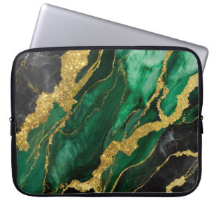 Housse Pour Ordinateur Portable Motif en marbre vert avec or