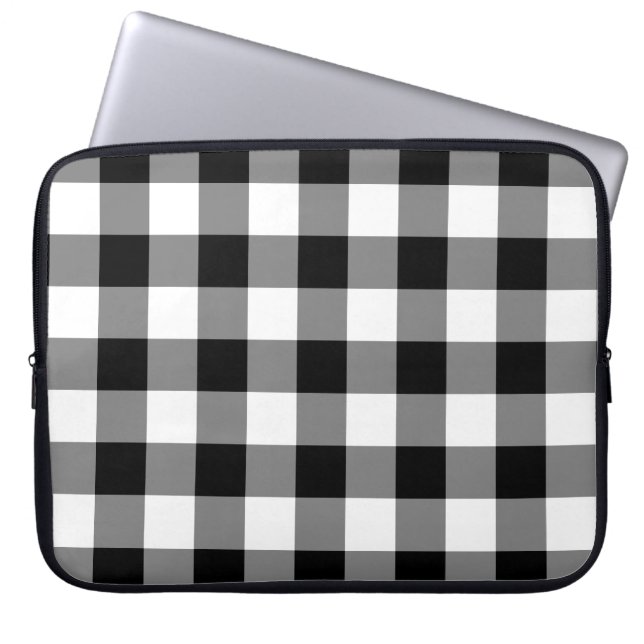 Housse Pour Ordinateur Portable Motif En vichy noir et blanc (Devant)