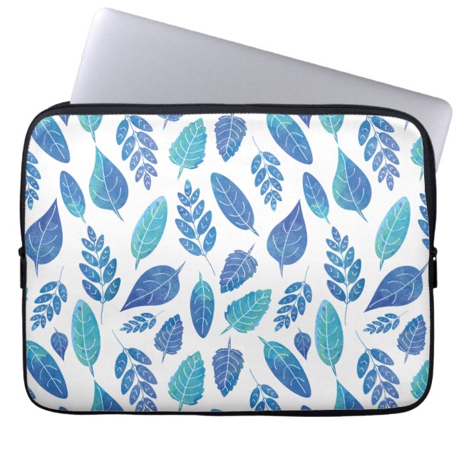 Housse Pour Ordinateur Portable Motif Feuille bleu aquarelle (Devant)