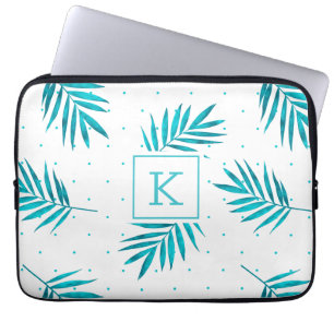 Housse Pour Ordinateur Portable Motif feuille tropical bleu turquoise